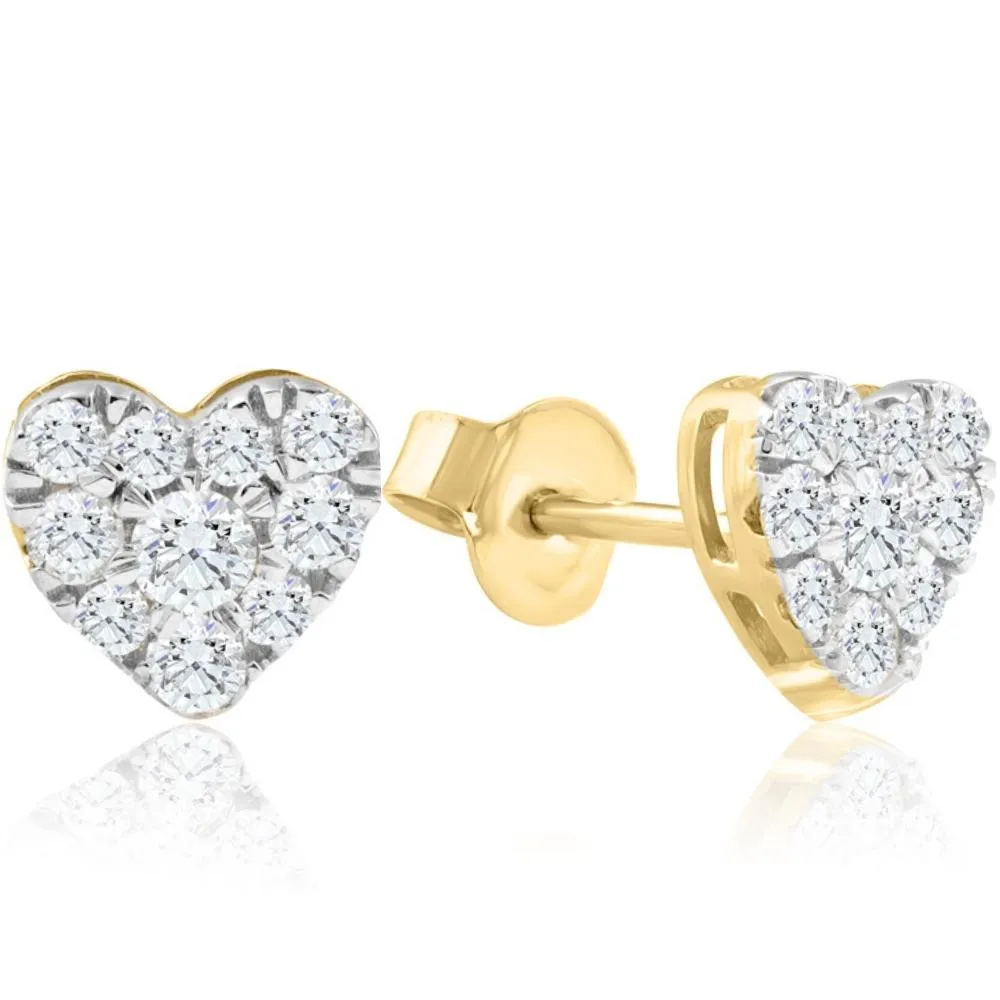 1/2Ct Heart Shape Diamond Studs Yellow Gold Lab Grown 7mm Women's Earrings