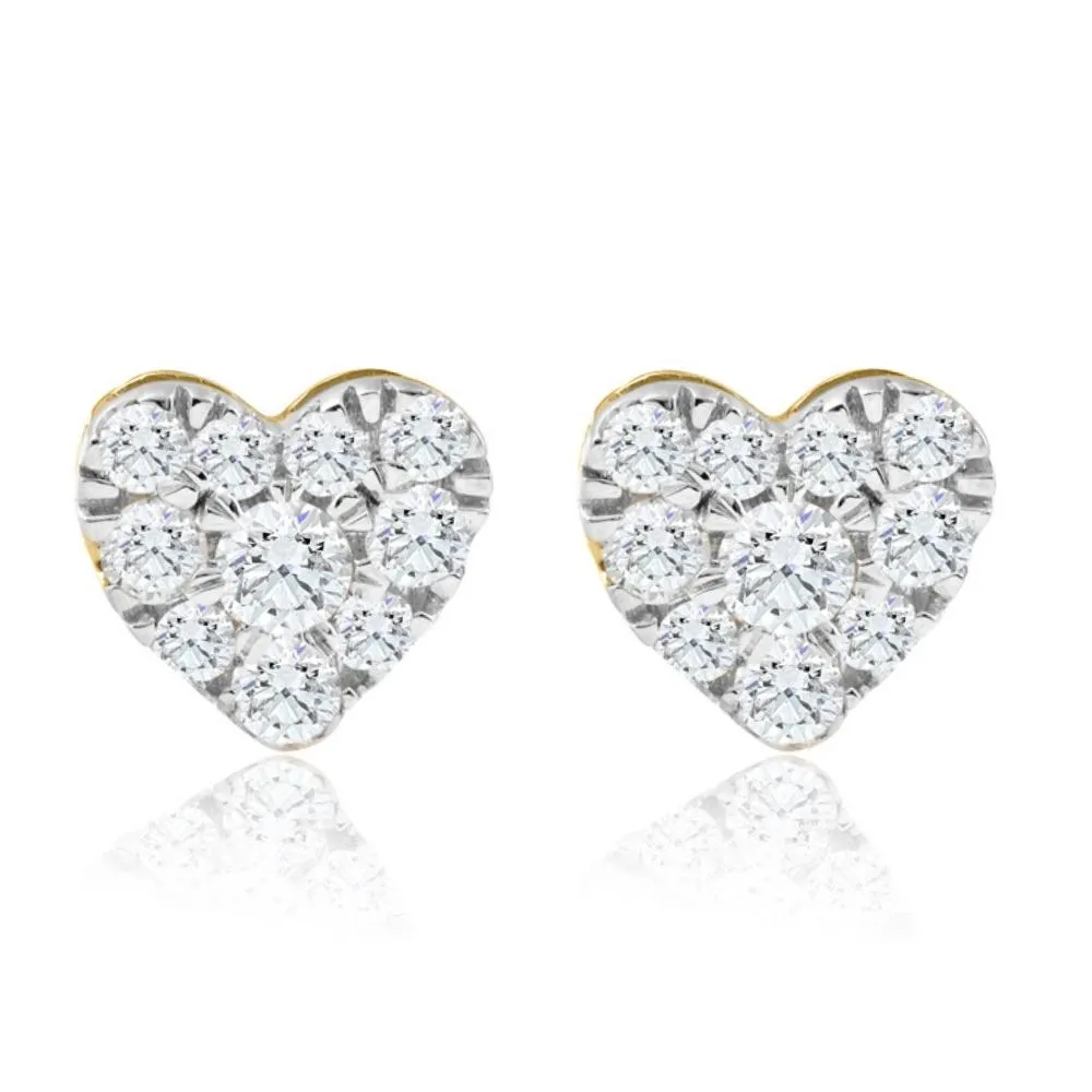 1/2Ct Heart Shape Diamond Studs Yellow Gold Lab Grown 7mm Women's Earrings