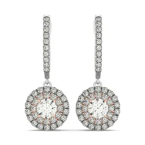 14k White And Rose Gold Drop Diamond Earrings a Halo Design (3/4 cttw)