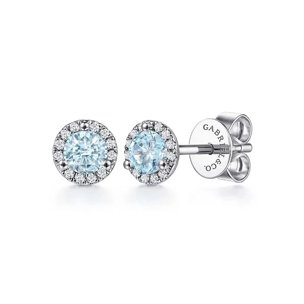 14K White Gold Aquamarine and Diamond Earrings