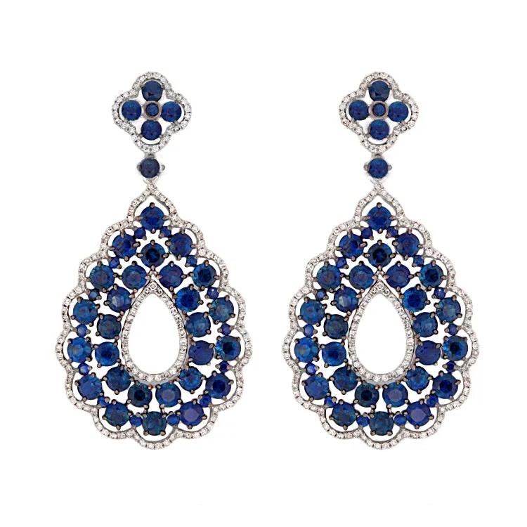 14k White Gold Diamond & Sapphire Drop Earrings