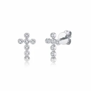 14K White Gold Diamond Cross Earrings