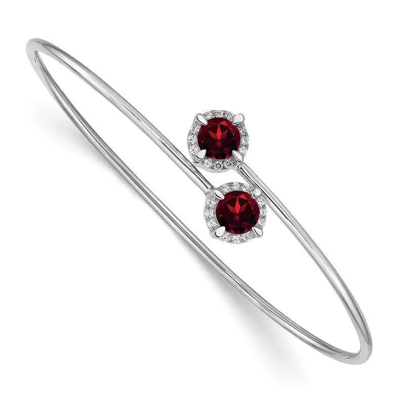 14k White Gold Garnet and Diamond Flexible Bangle