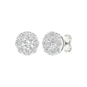 14K White Gold Lab Grown Round Diamond Halo Stud Earrings