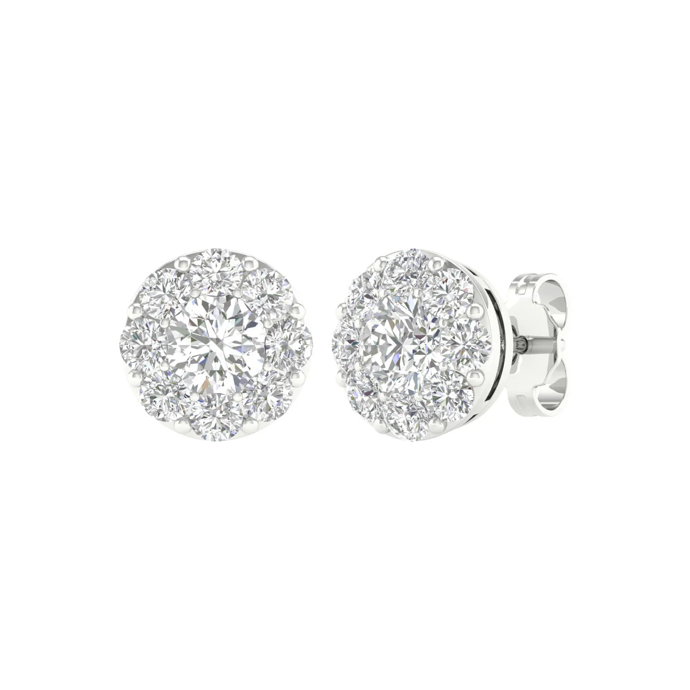 14K White Gold Lab Grown Round Diamond Halo Stud Earrings