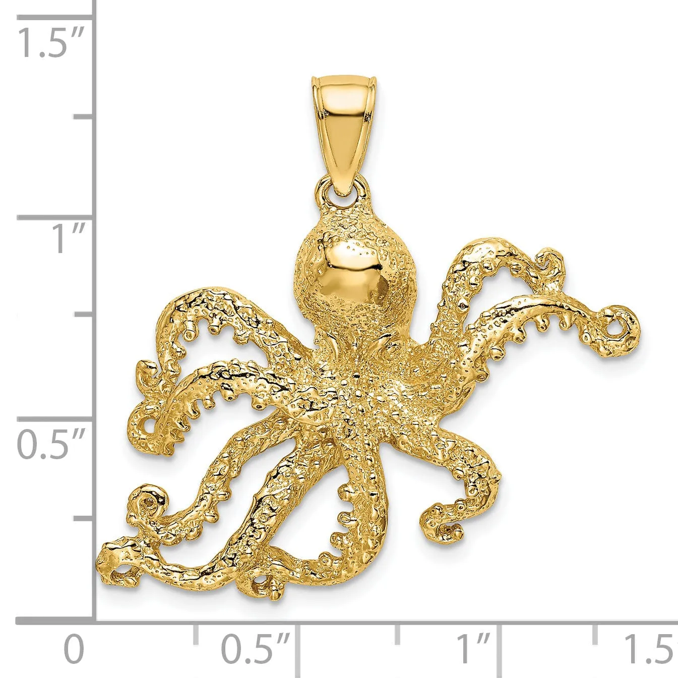 14K Yellow Gold Casted Solid Textured Polished Finish Octopus Charm Pendant