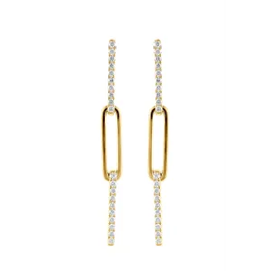 14K Yellow Gold Diamond Paperclip Link Dangle Earrings