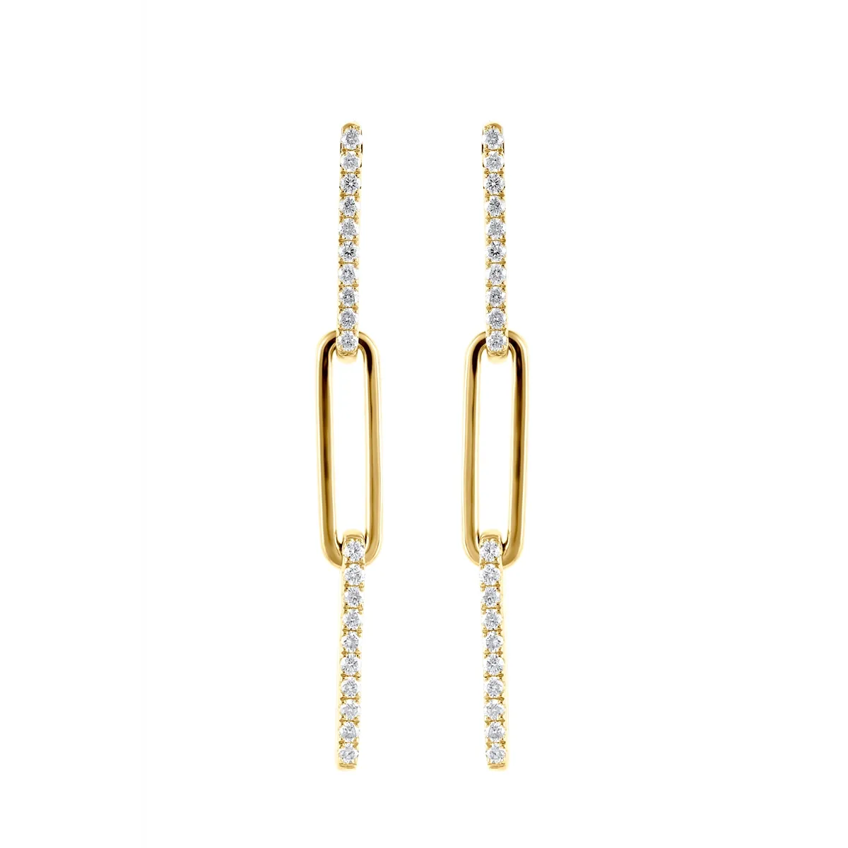 14K Yellow Gold Diamond Paperclip Link Dangle Earrings