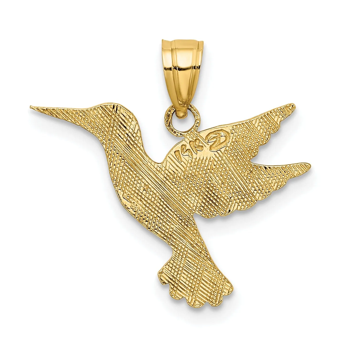 14K Yellow Gold Open Back Textured Polished Finish Flying Hummingbird Charm Pendant