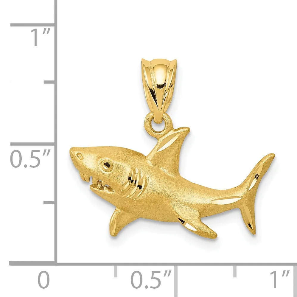 14K Yellow Gold Solid Brushed Diamond Cut Polished Finish Shark Charm Pendant