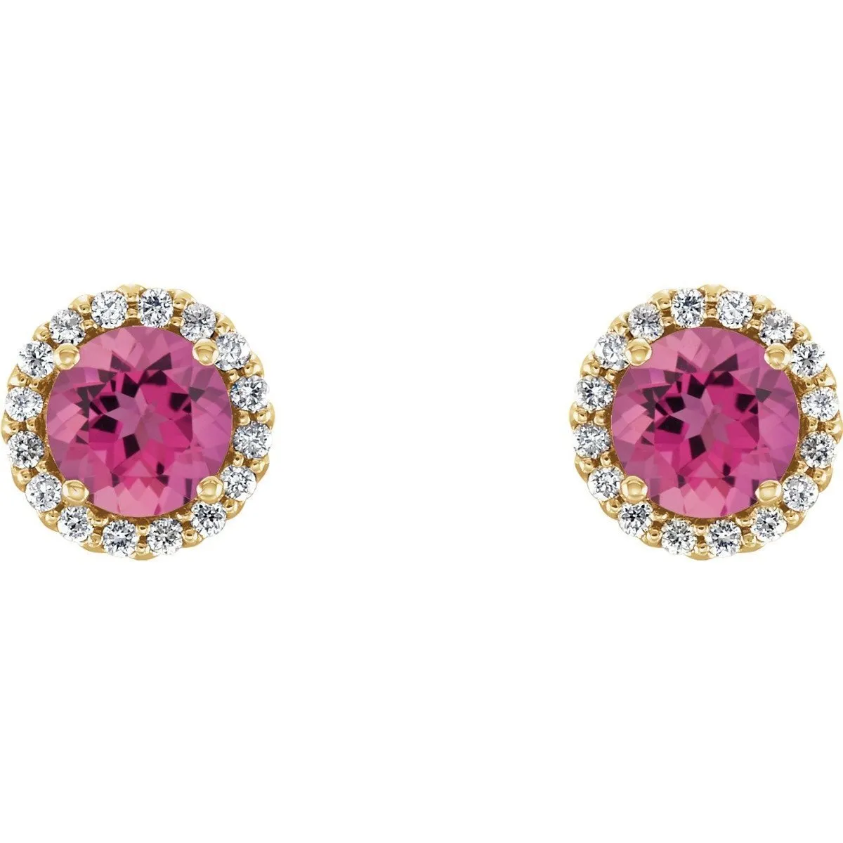 14KT GOLD 1.50 CTW PINK TOURMALINE & 1/6 CTW DIAMOND HALO EARRINGS