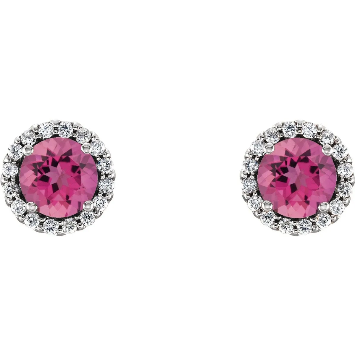 14KT GOLD 1.50 CTW PINK TOURMALINE & 1/6 CTW DIAMOND HALO EARRINGS