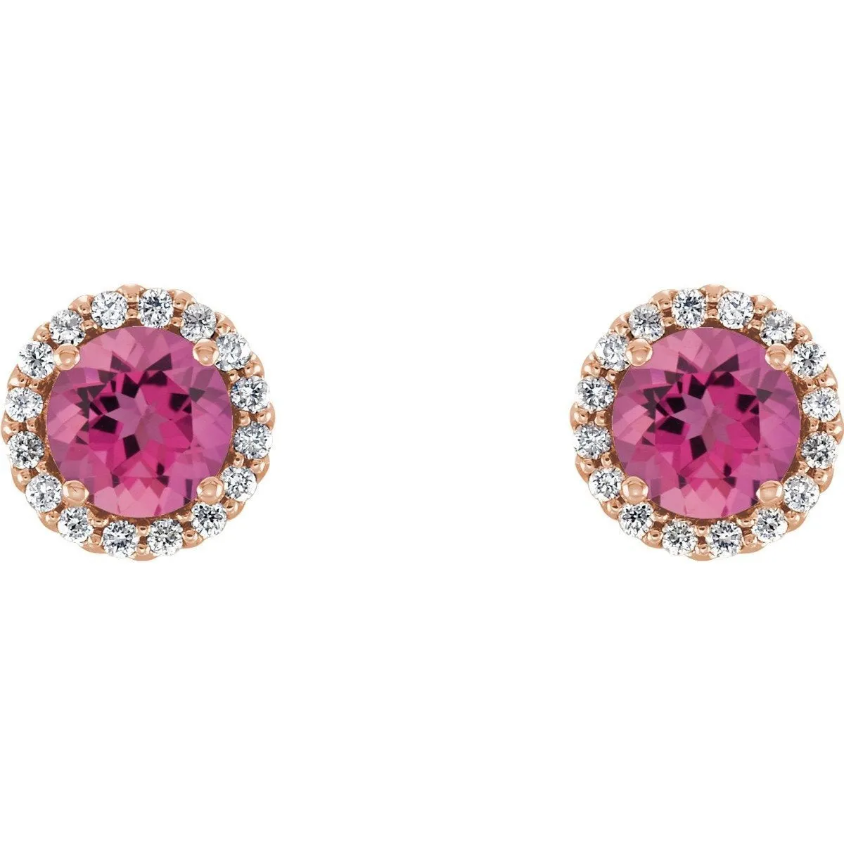 14KT GOLD 1.50 CTW PINK TOURMALINE & 1/6 CTW DIAMOND HALO EARRINGS