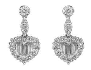 18k White Gold 2ct Heart-Shaped Diamond Earrings