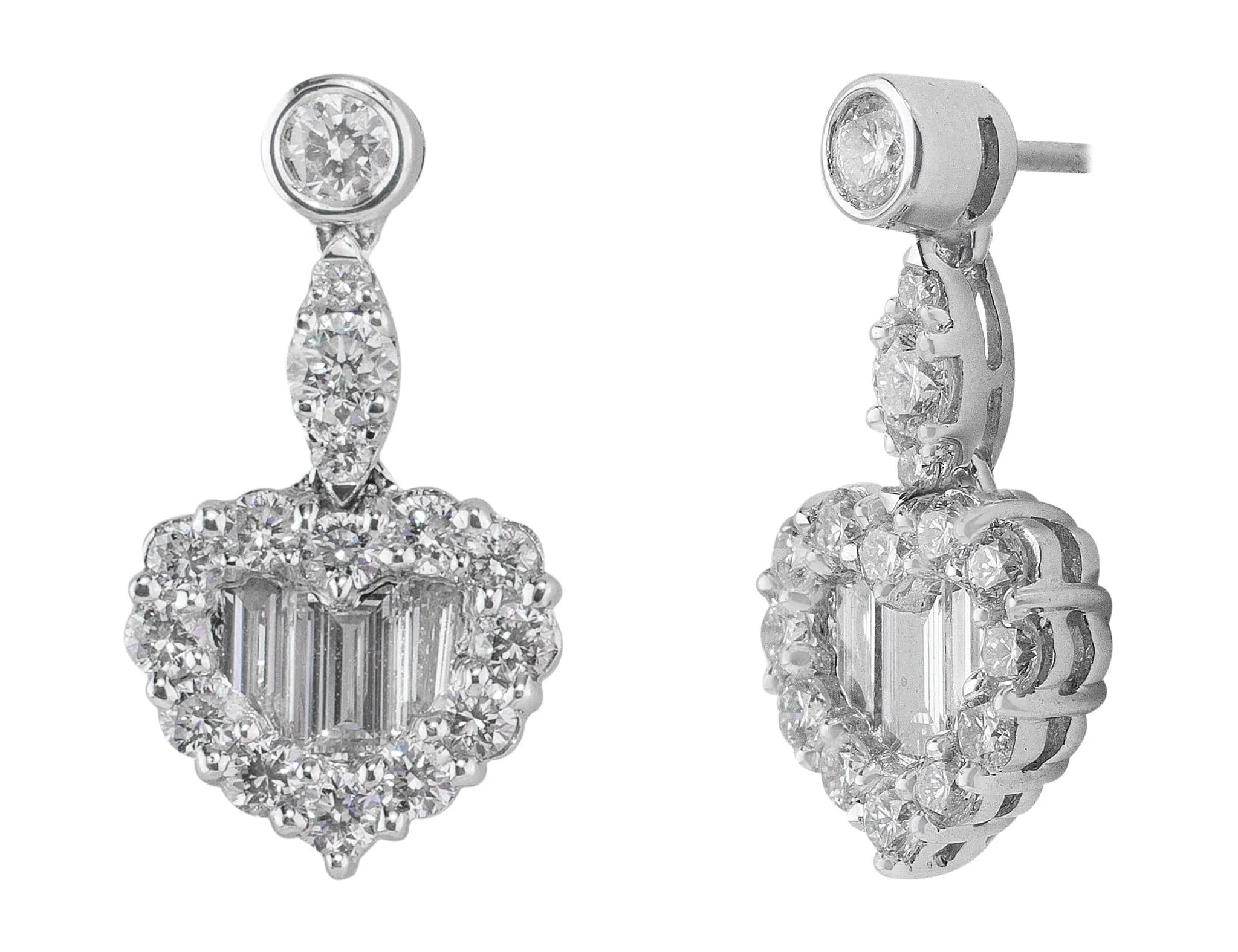 18k White Gold 2ct Heart-Shaped Diamond Earrings