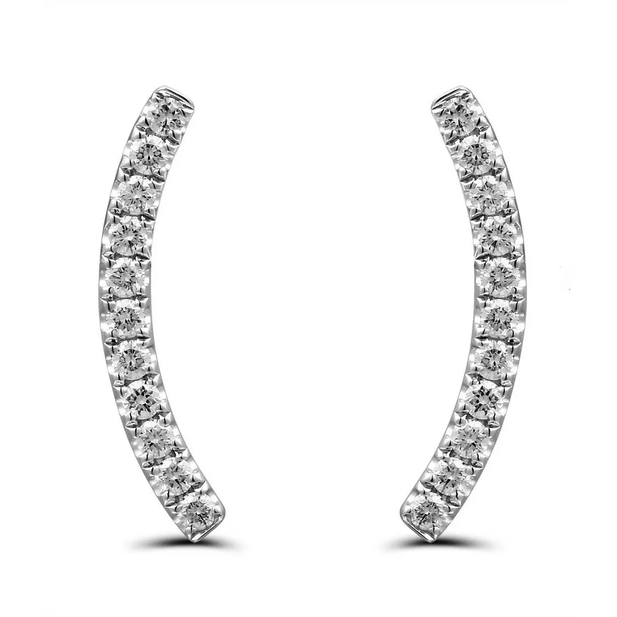 18K White Gold Curved Diamond Climber Earrings