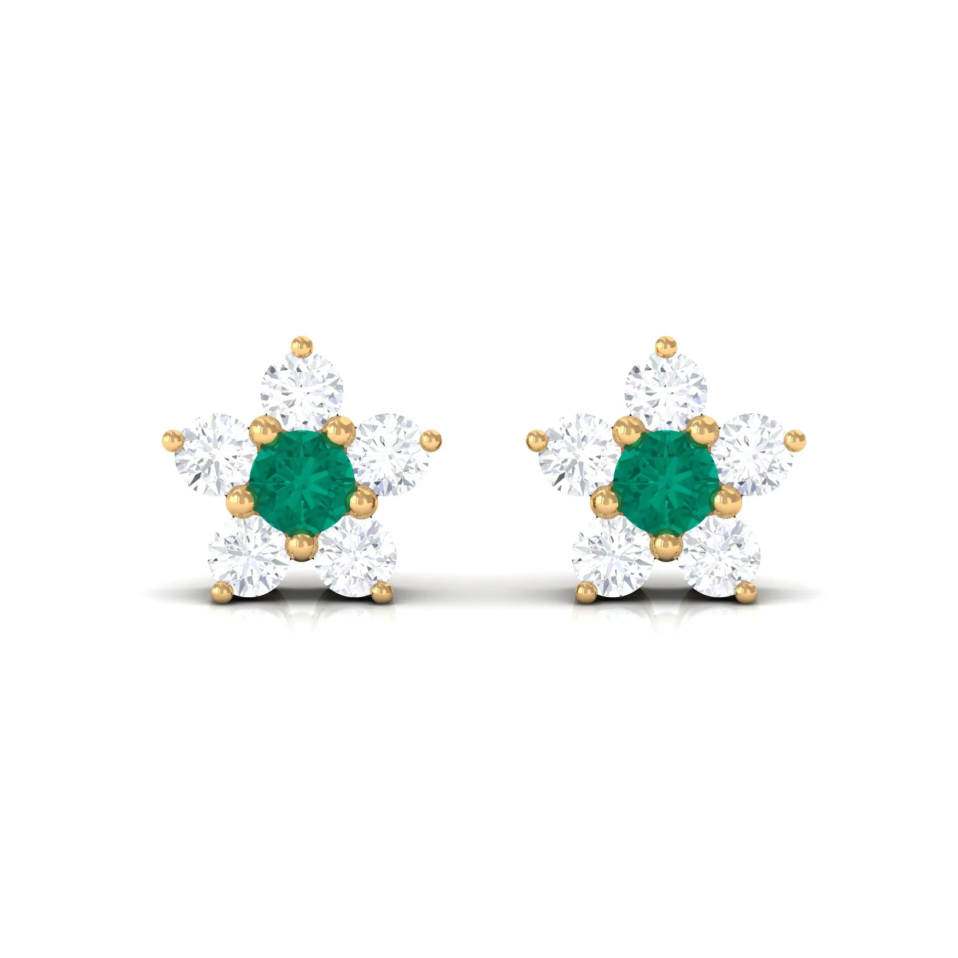 3/4 CT Emerald and Diamond Flower Cluster Stud Earring