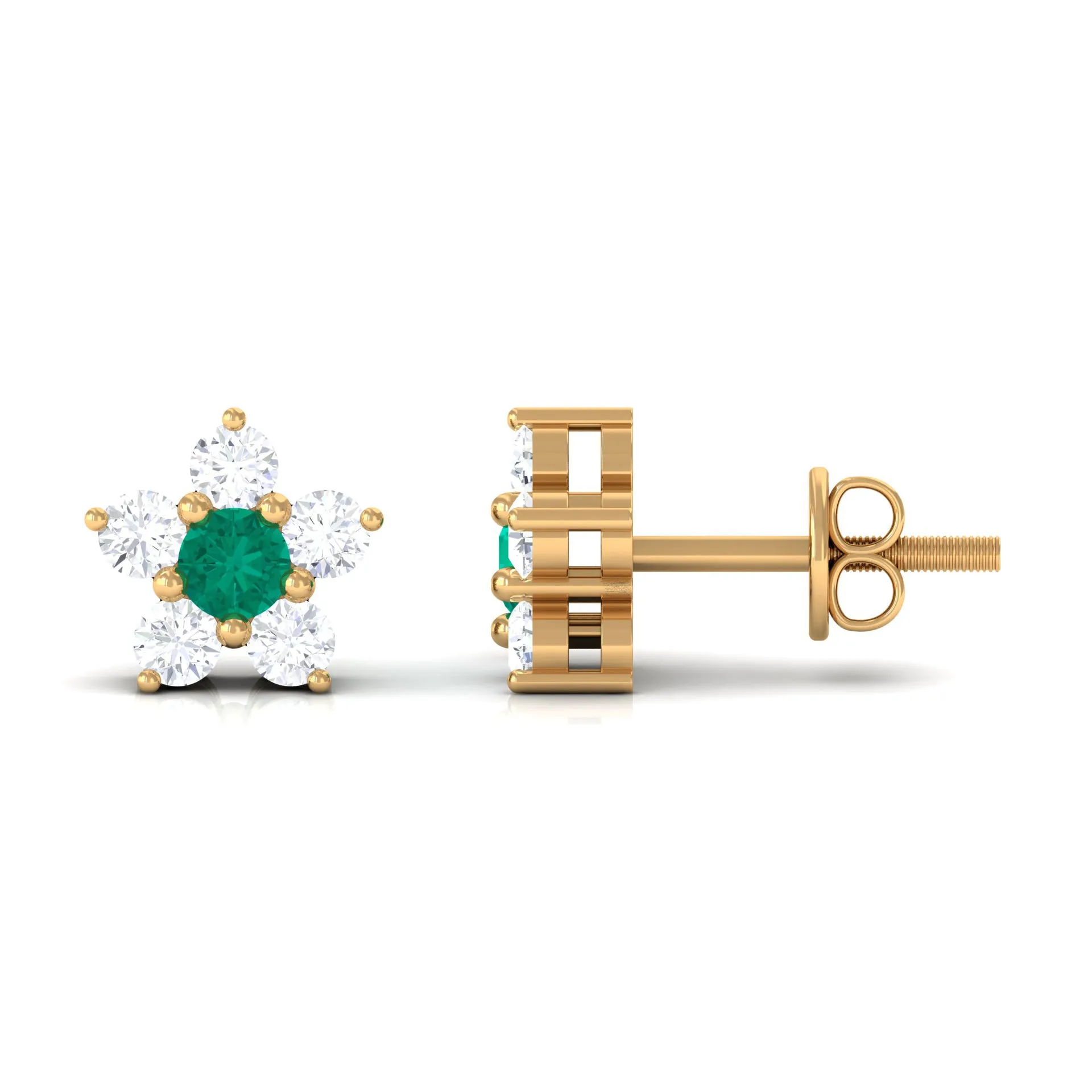 3/4 CT Emerald and Diamond Flower Cluster Stud Earring