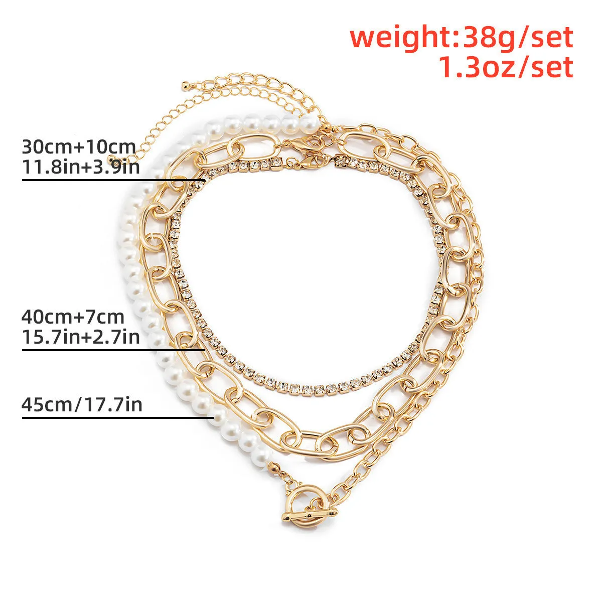 3pcs Vintage Bold Chain Faux Diamond Pearl Set Necklaces For Womene Retro