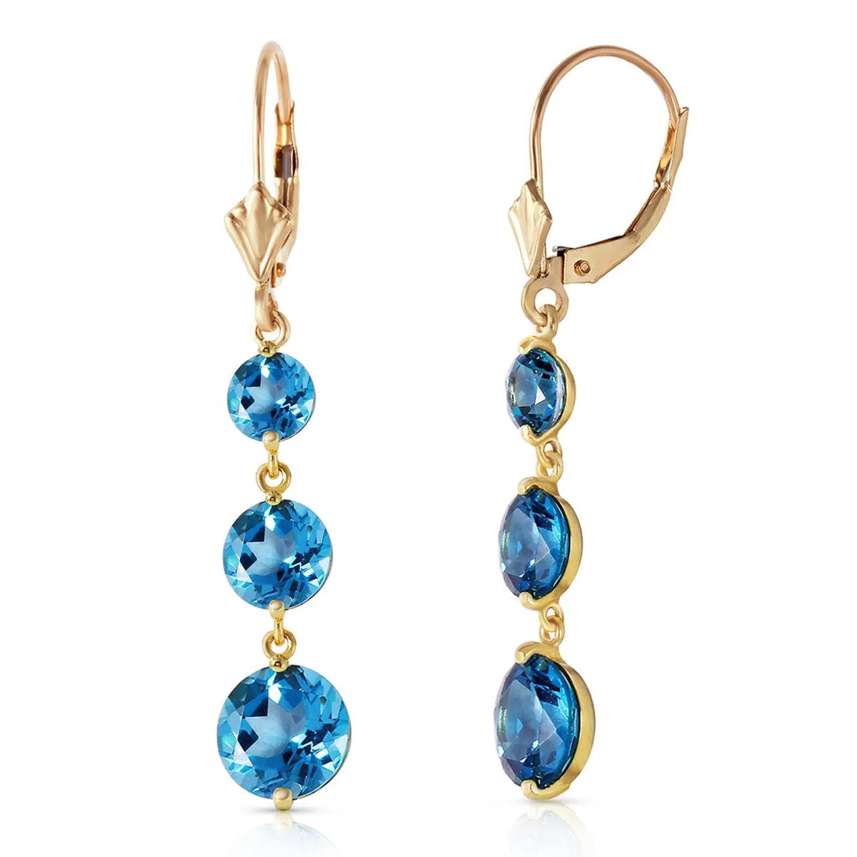 7.2 Carat 14K Solid Yellow Gold Rainfall Blue Topaz Earrings