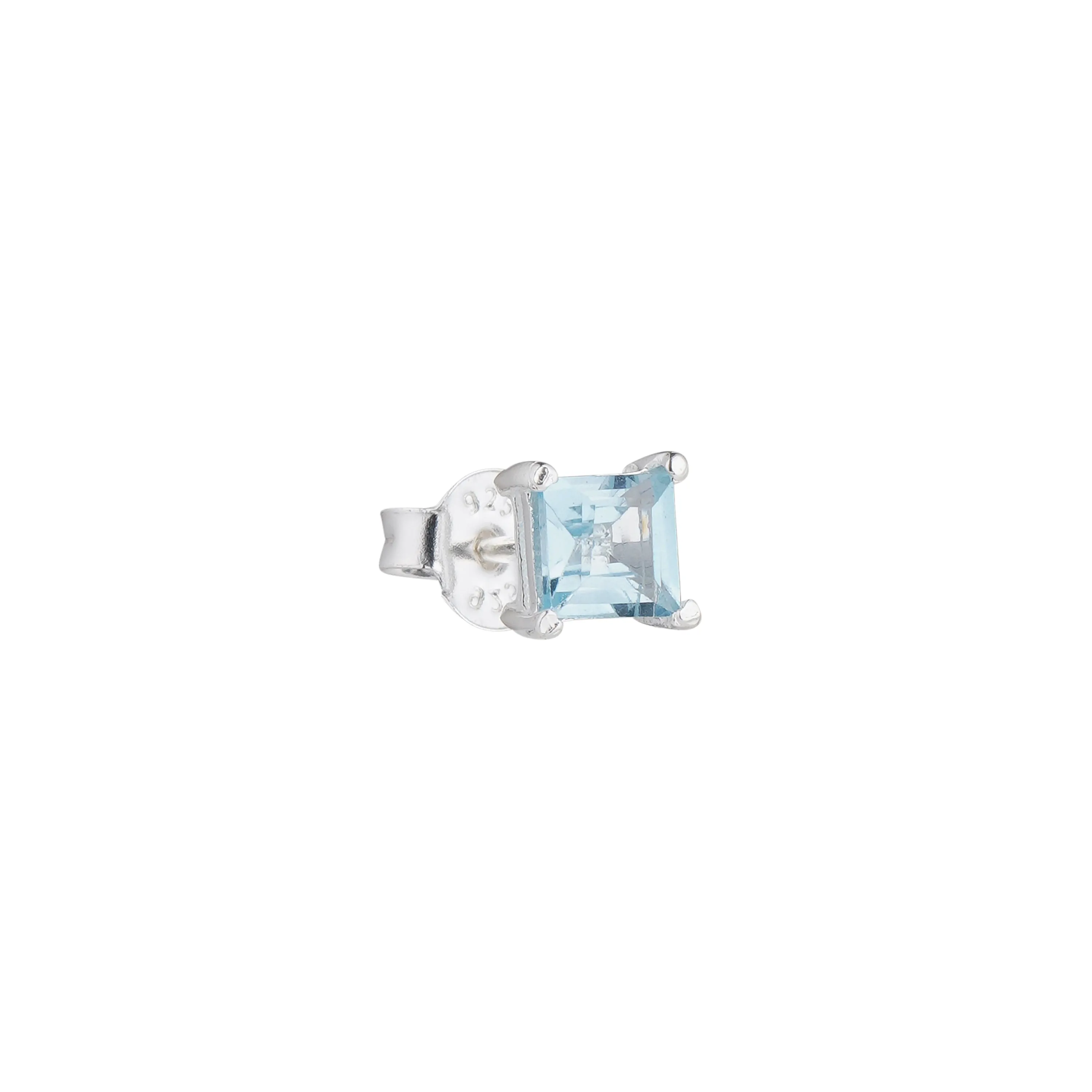 925 Sterling Silver Stud Earrings - Aquamarine Stone