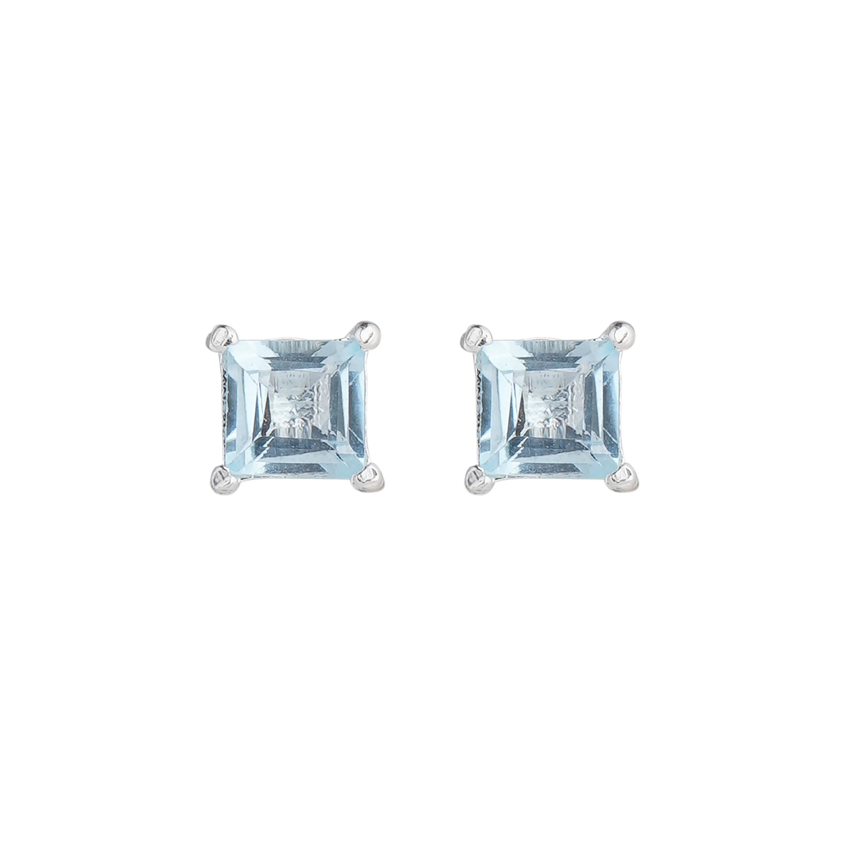 925 Sterling Silver Stud Earrings - Aquamarine Stone