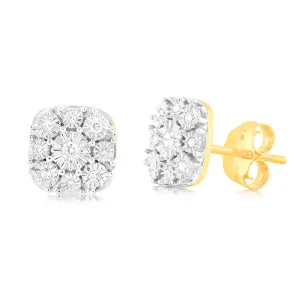 9ct Yellow Gold Diamond Stud Earrings with 18 Brilliant Cut Diamonds