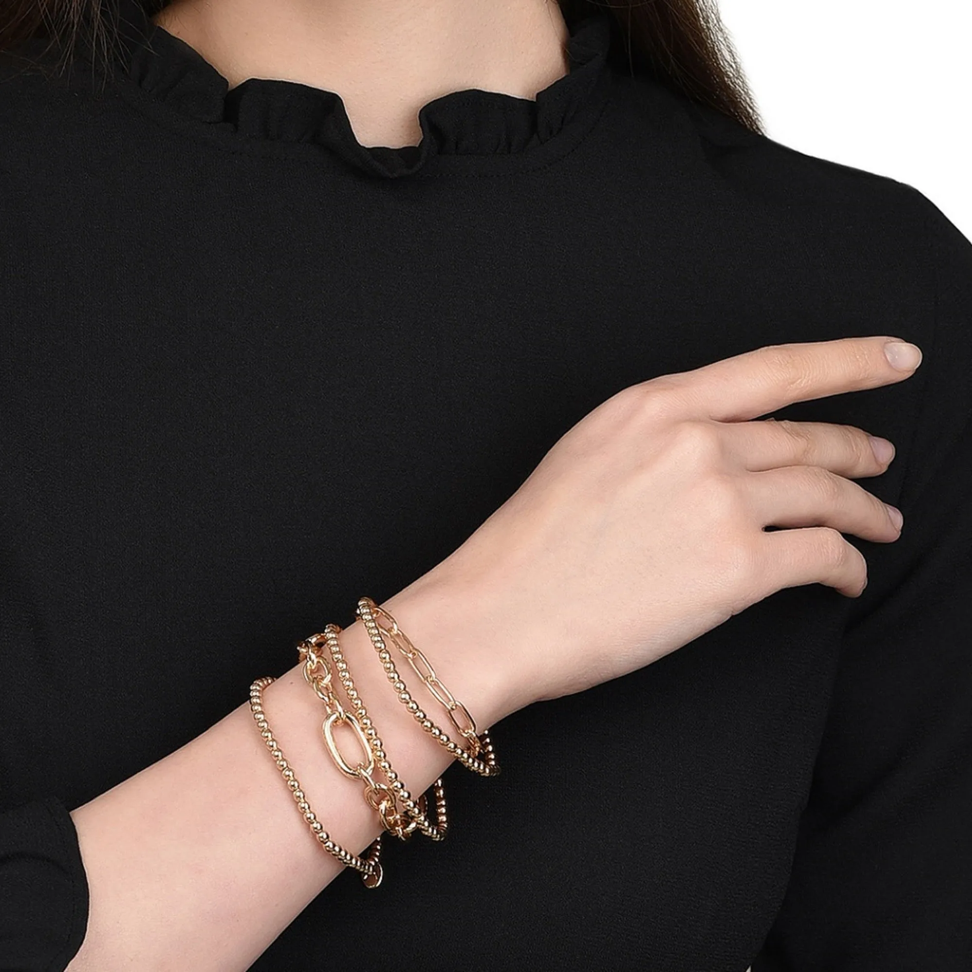 Accessorize London Women's Gold Reconnected St of 5 Chains Stretch Bracelet