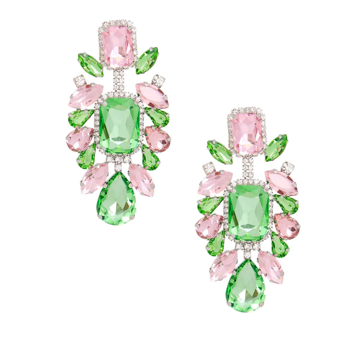 AKA Pink and Green Glass Crystal Clip Ons Alpha Kappa Alpha Inspired Earrings