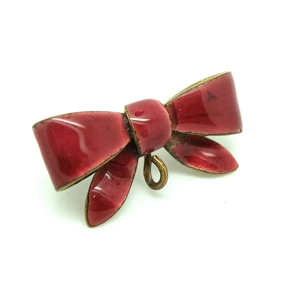 Antique Victorian Red Enamel Bow Brooch