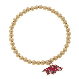 Arkansas Razorbacks Ball Bead Stretch Bracelet in Satin Gold