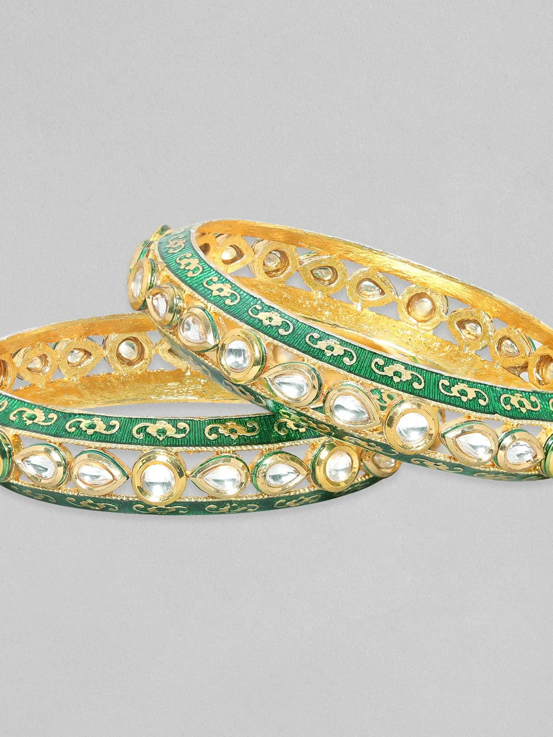 As Seen On Adah Sharma - Rubans 24K Gold Plated Kundan Studded Green Enamel Bangles