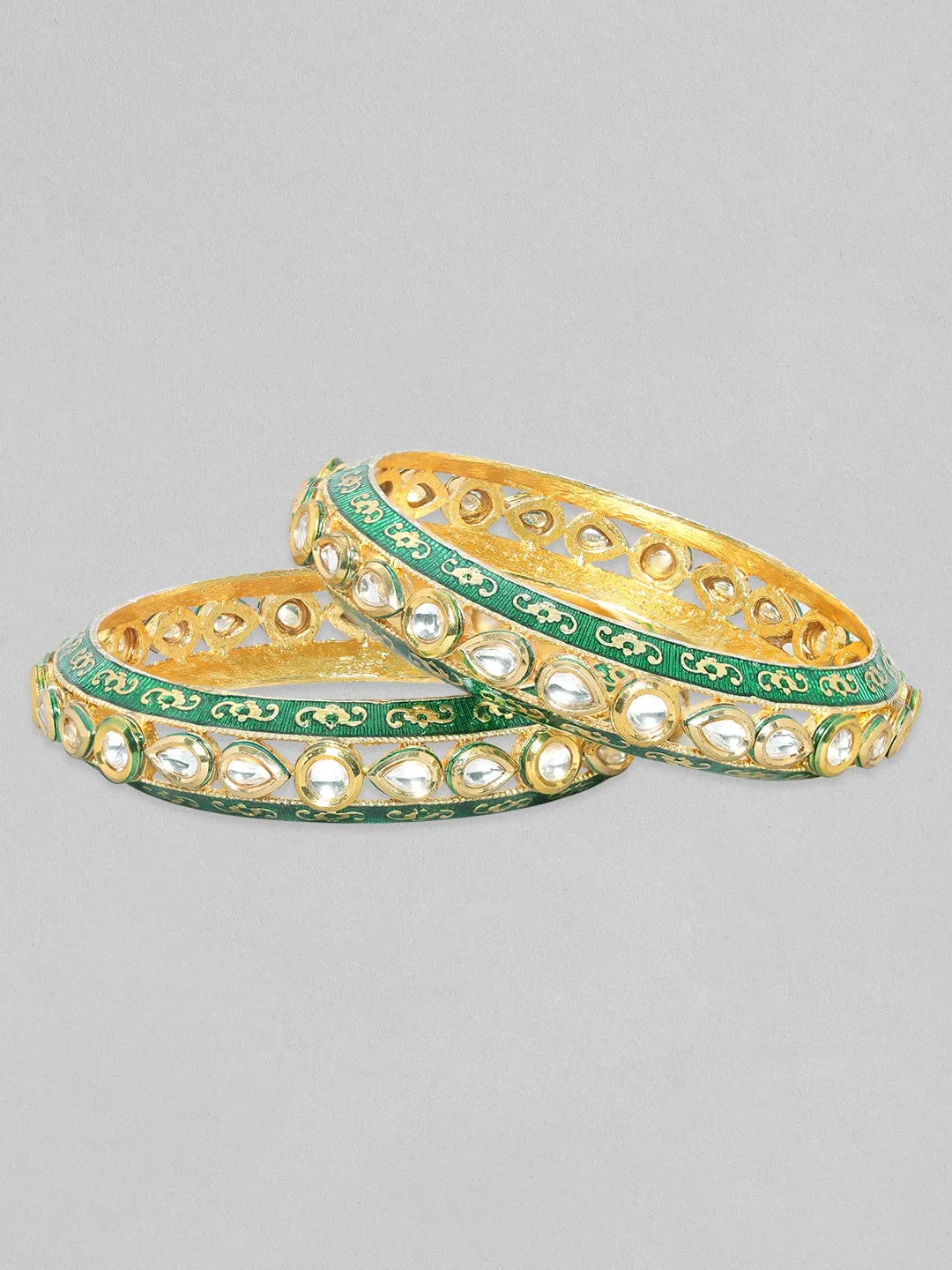 As Seen On Adah Sharma - Rubans 24K Gold Plated Kundan Studded Green Enamel Bangles