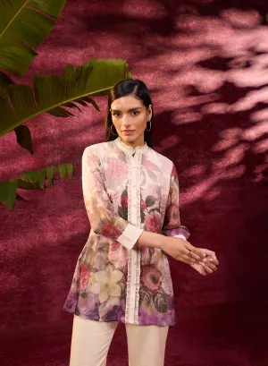 Ayeza Mauve Printed Crepe Shirt for Women