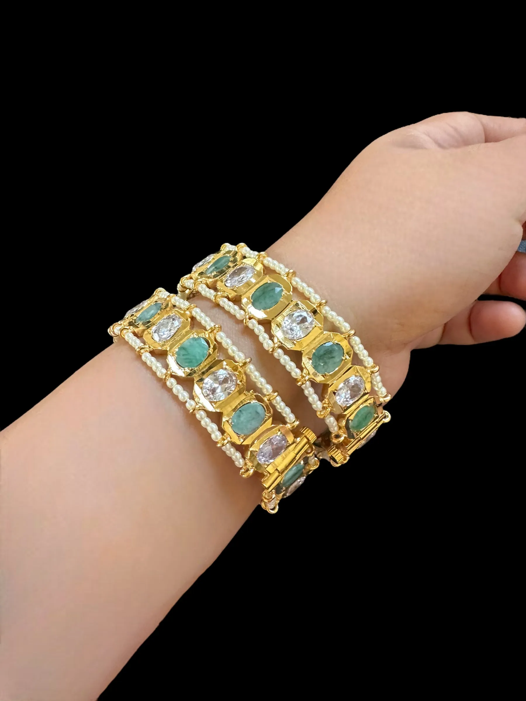 B158 Hyderabadi gold plated bangles in emerald   ( READY TO SHIP )