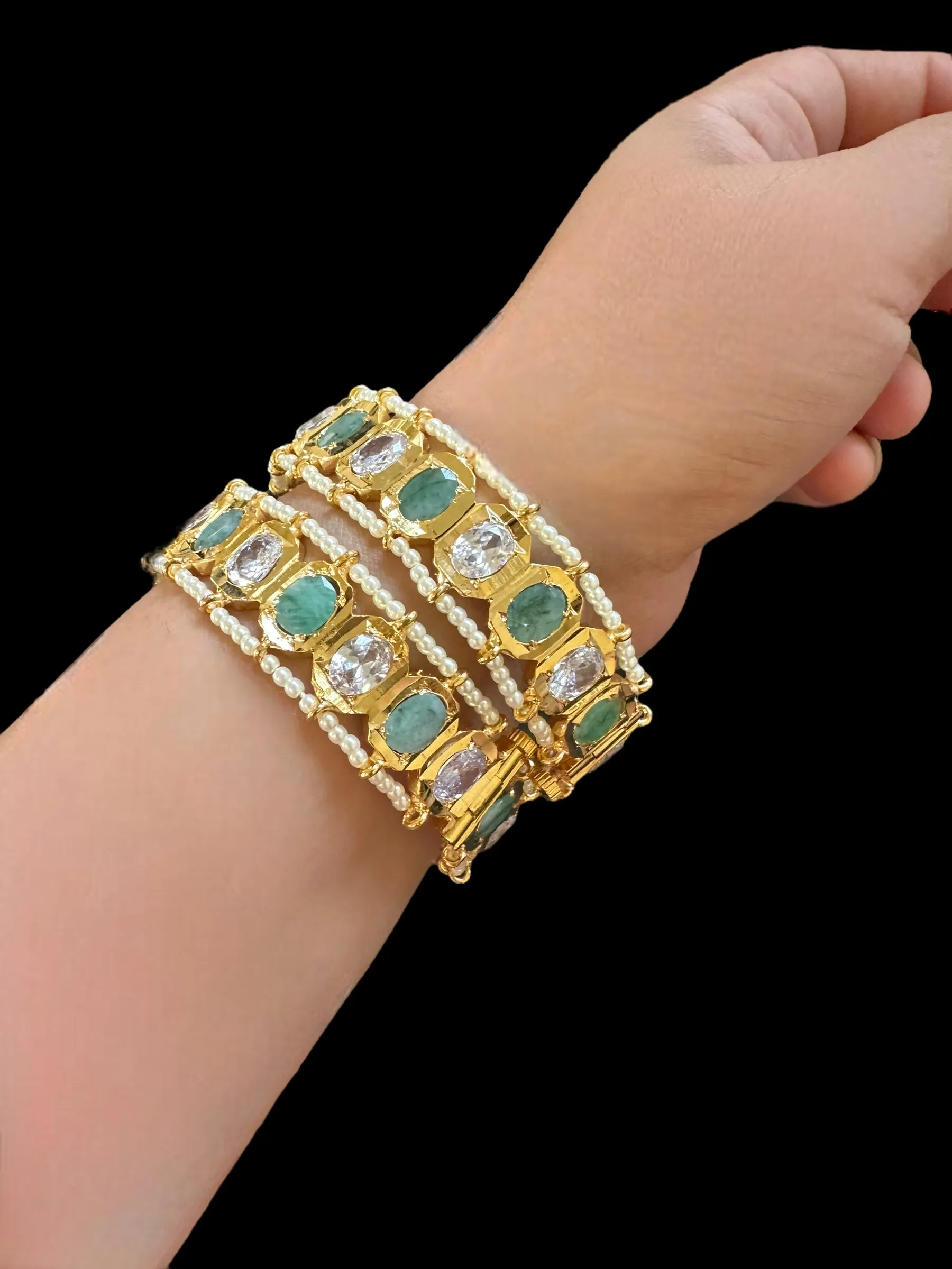 B158 Hyderabadi gold plated bangles in emerald   ( READY TO SHIP )