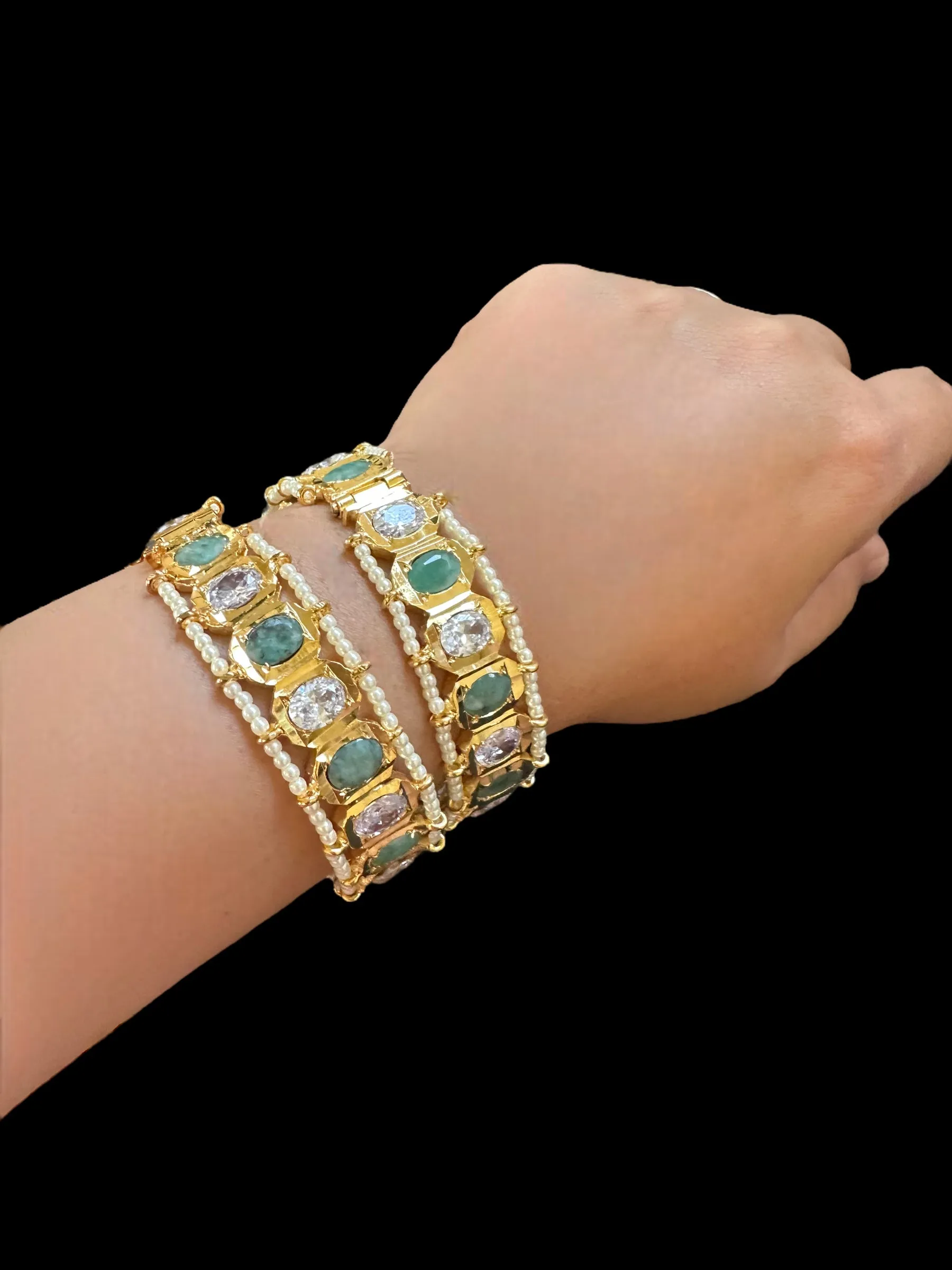 B158 Hyderabadi gold plated bangles in emerald   ( READY TO SHIP )