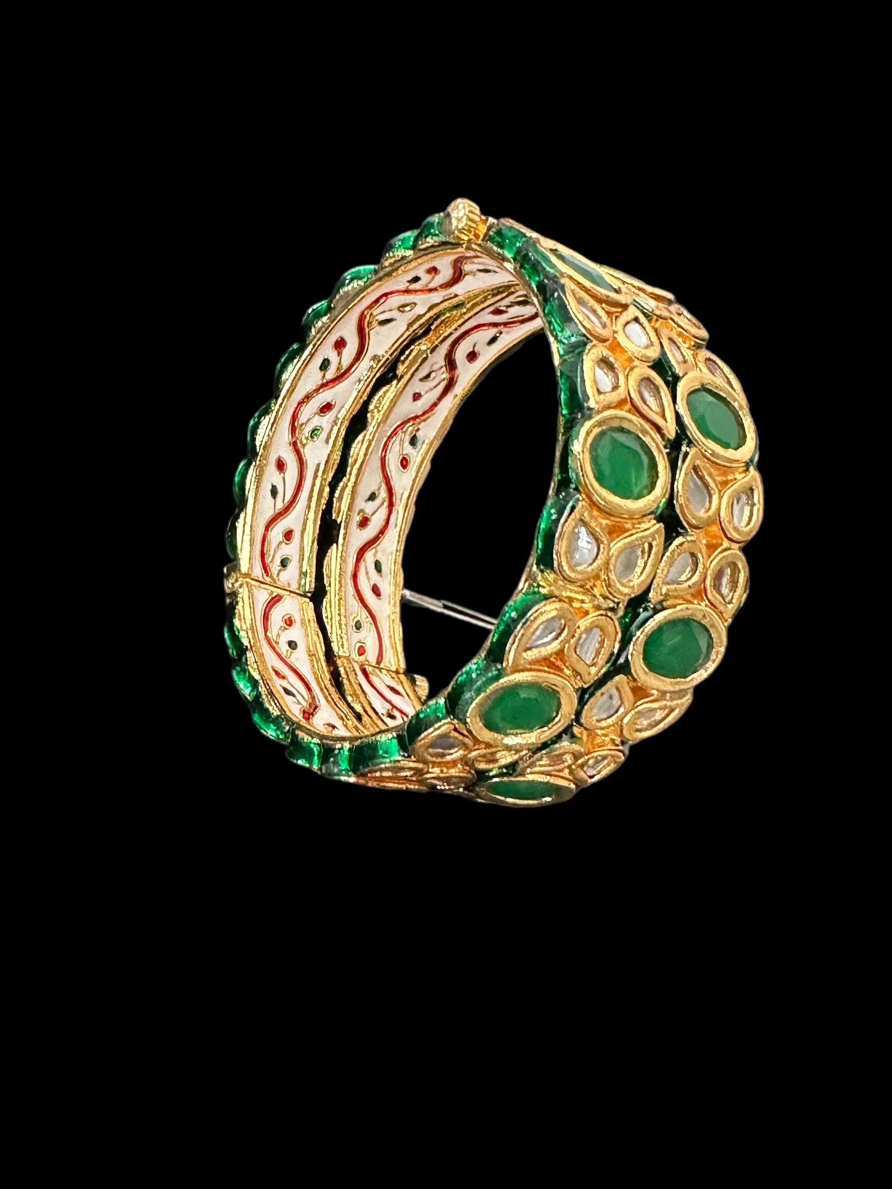 B179 Amelia kundan bangles in green  ( READY TO SHIP )