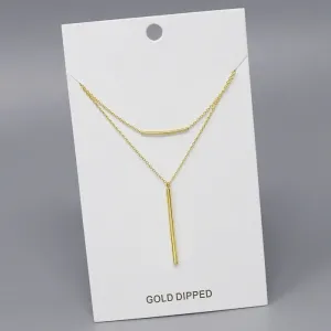 Bar Pendant Gold Dipped Layered Short Necklace