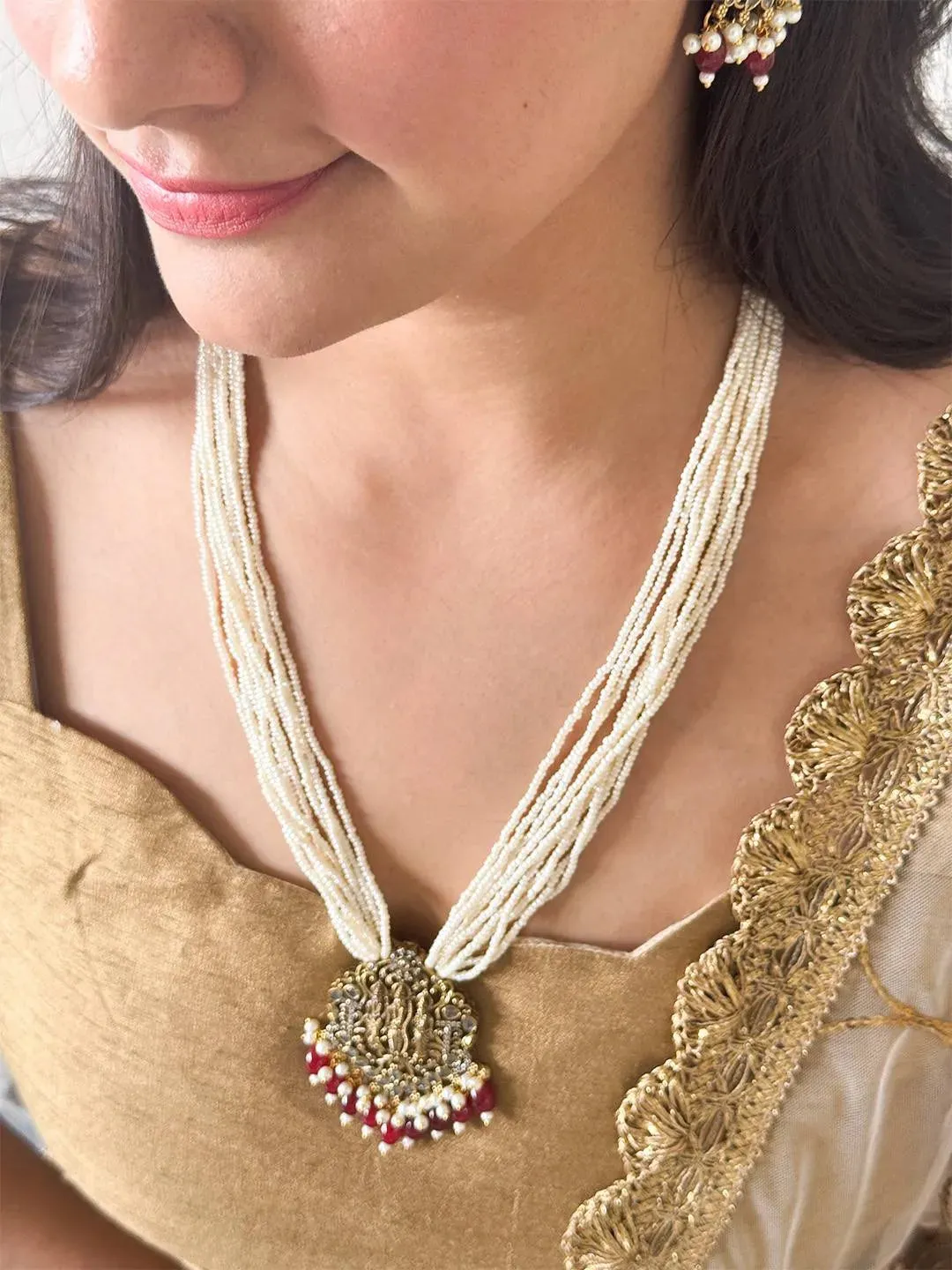 Bead Jadau Kundan Pendant Mala Necklace