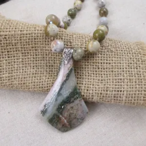 Beautiful Ocean Jasper Timeless Gemstone Pendant on Beaded Necklace