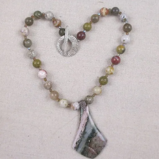 Beautiful Ocean Jasper Timeless Gemstone Pendant on Beaded Necklace