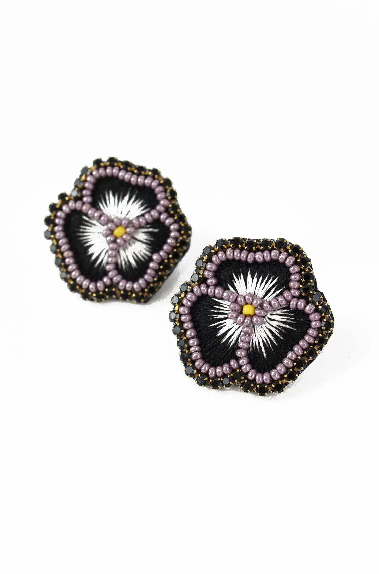 Black pansy stud earrings