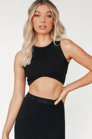 Black Round Neckline Crop Top