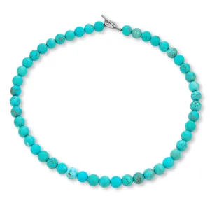 Blue Compressed Turquoise 10MM Bead Strand Necklace with Silver Clasp