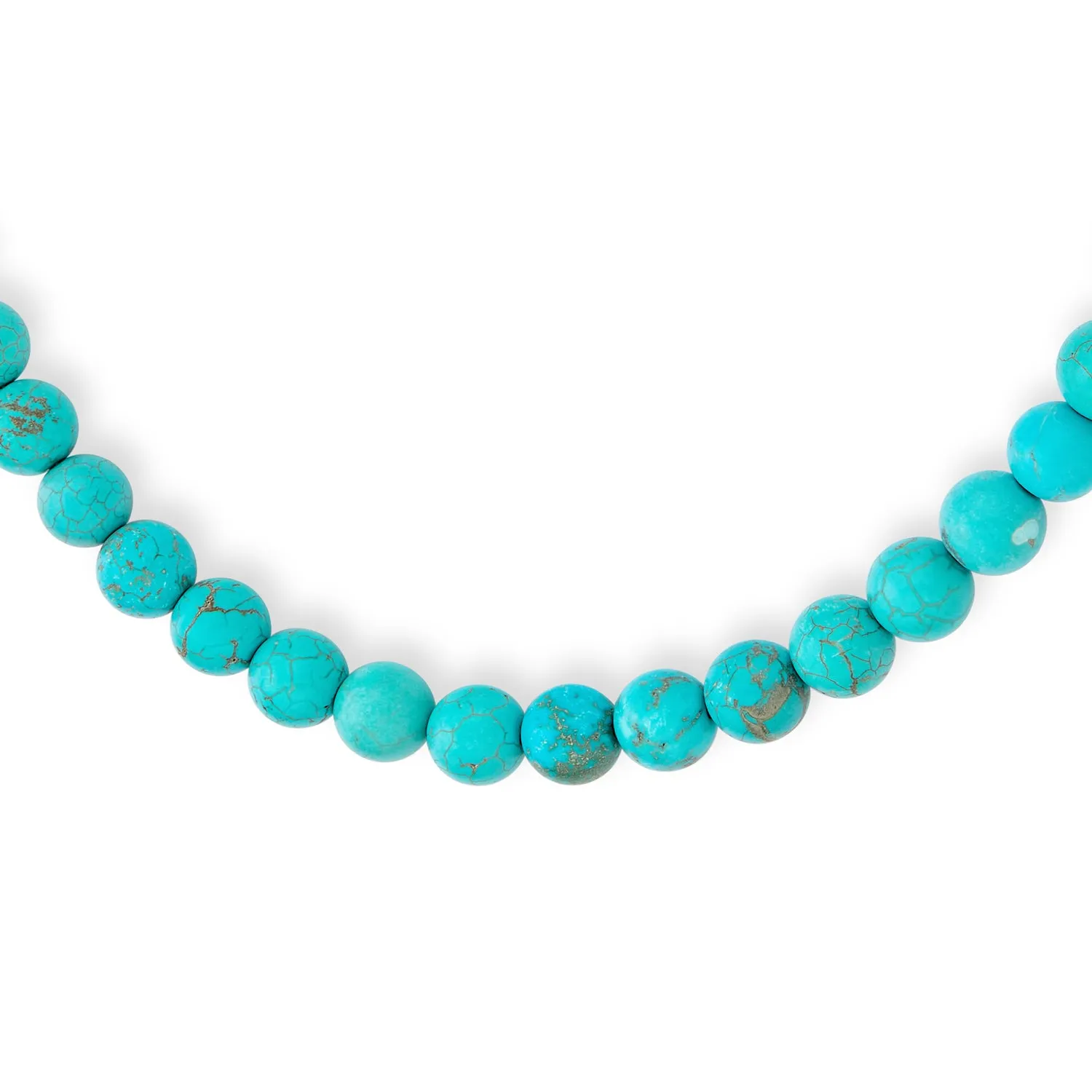 Blue Compressed Turquoise 10MM Bead Strand Necklace with Silver Clasp