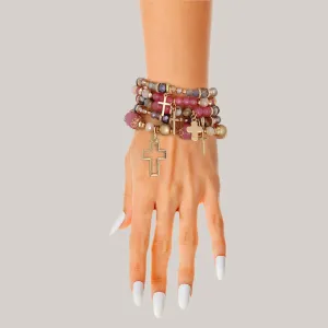 Bohemian Cross Charm Stretch Bracelet Stack