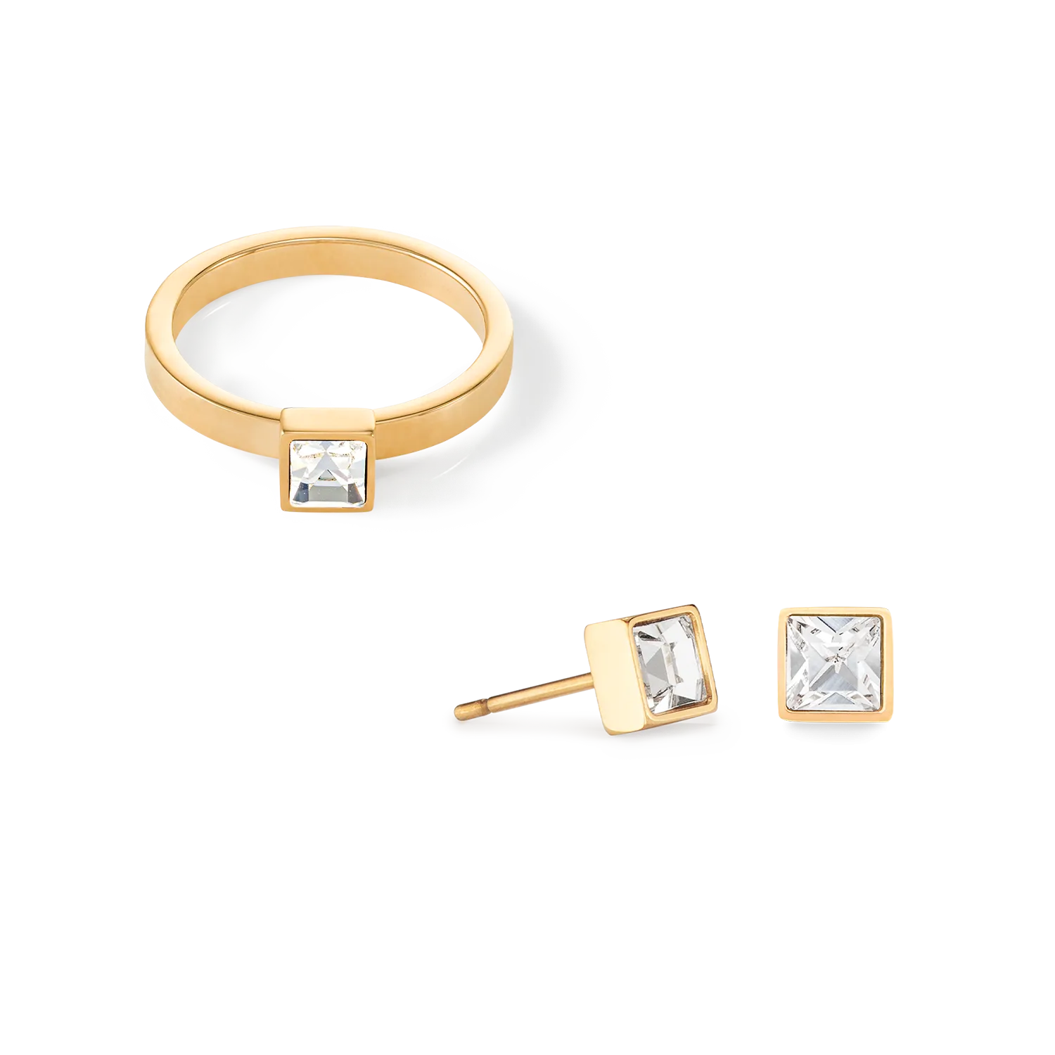 Brilliant Square small earrings gold crystal