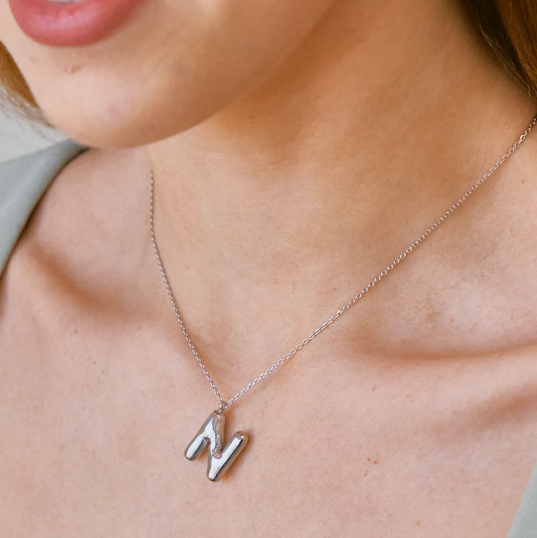 Bubble Initial Charm Necklaces- Silver