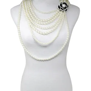 Camellia Flower Long Layered Pearl Necklace